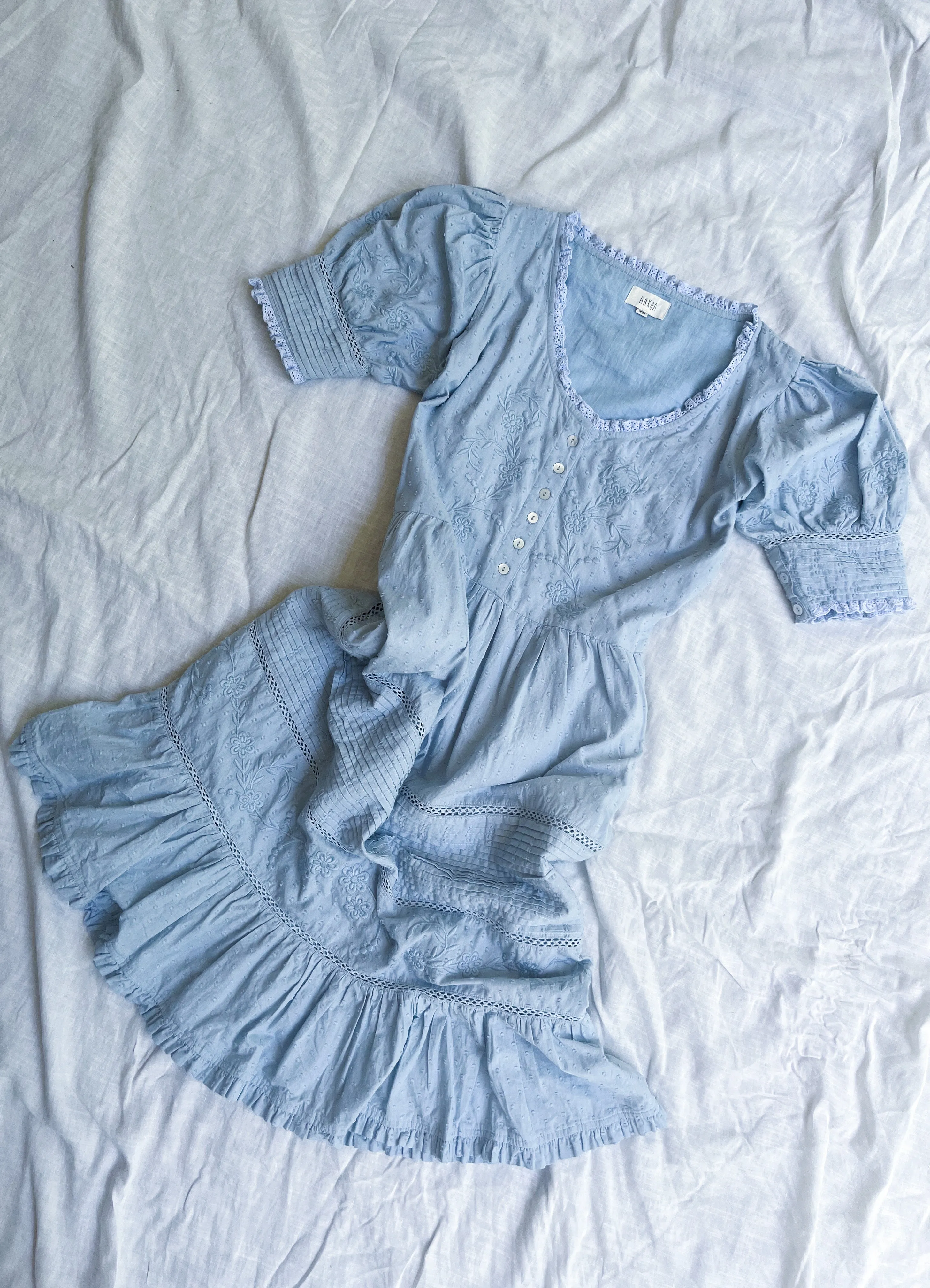 100% RECYCLED COTTON - FAUSTINE DRESS PASTEL BLUE