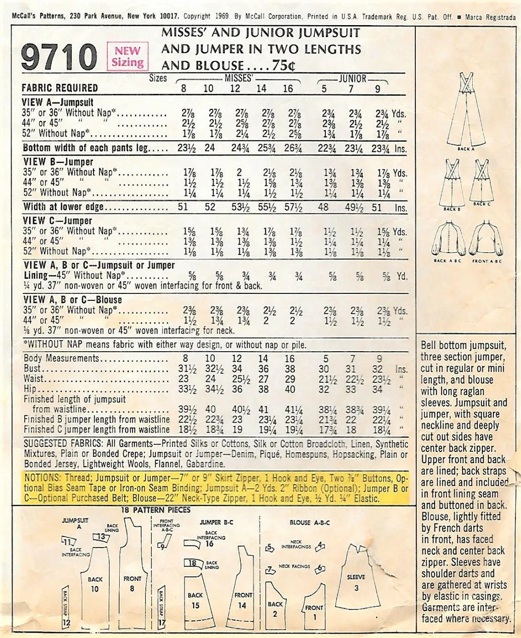 1960s MOD McCalls 9710 Pattern CUTE Jumpsuit Cover Alls Jumper Dress Pattern Bust 30 Vintage Sewing Pattern UNCUT