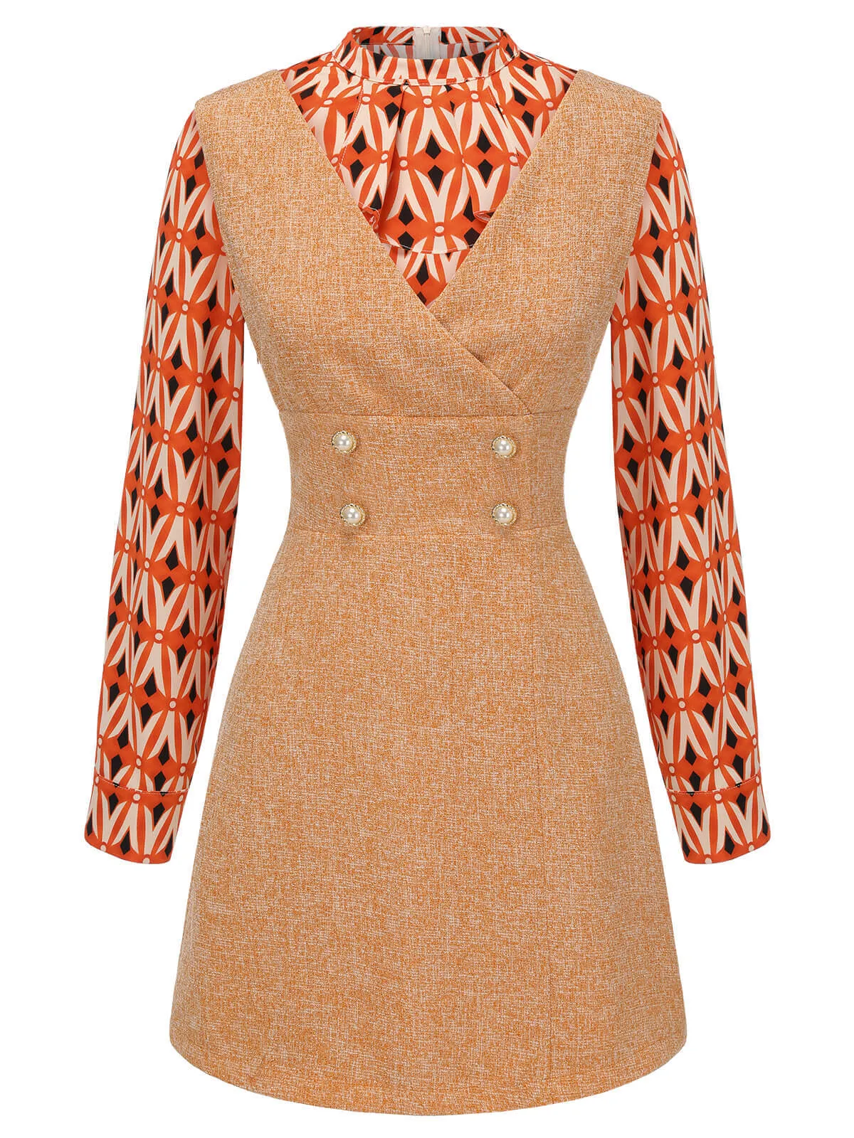 2PCS 1960s Orange Blouse & Tweed Mini Dress