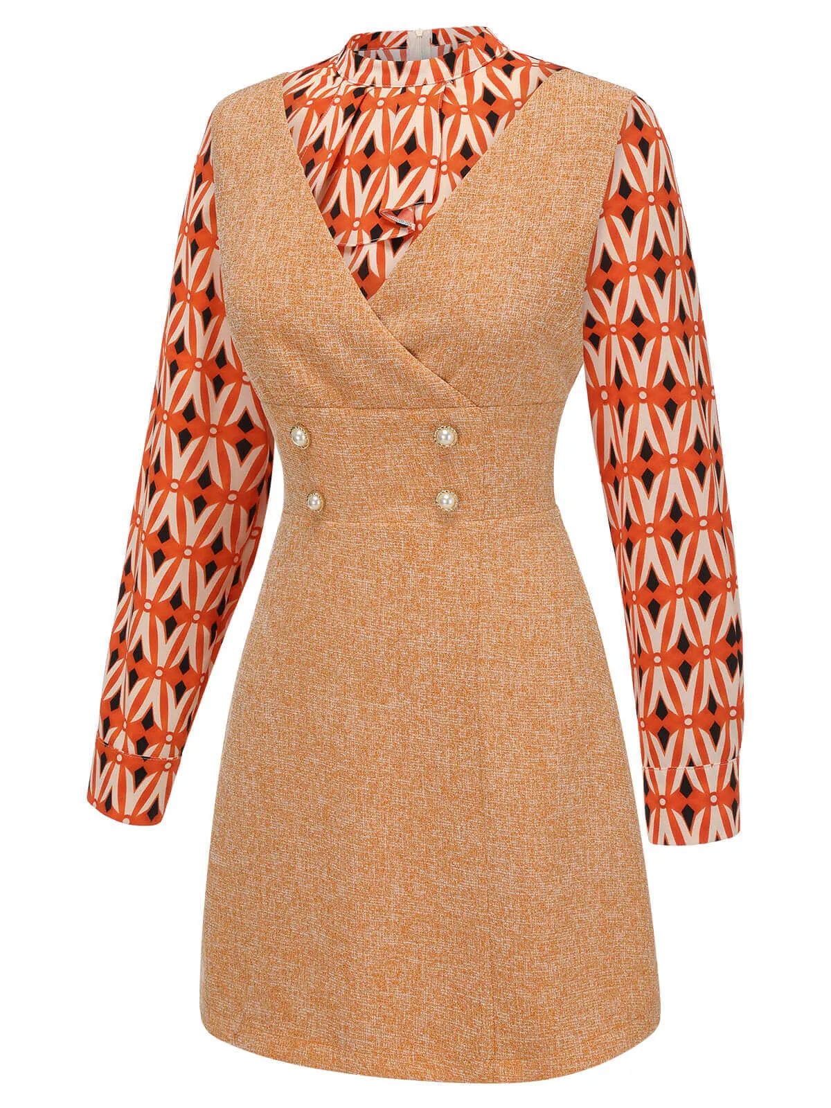 2PCS 1960s Orange Blouse & Tweed Mini Dress