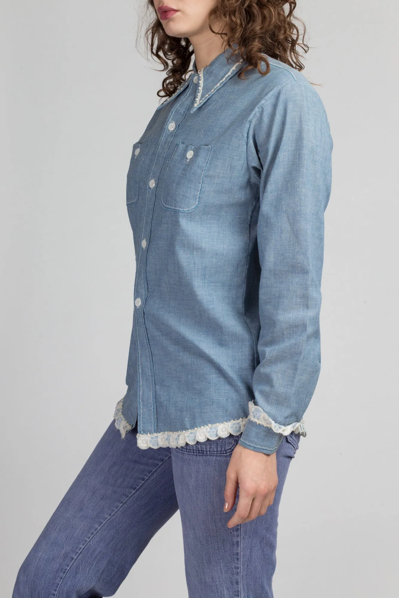 70s Chambray Whale Patchwork Shirt - Small