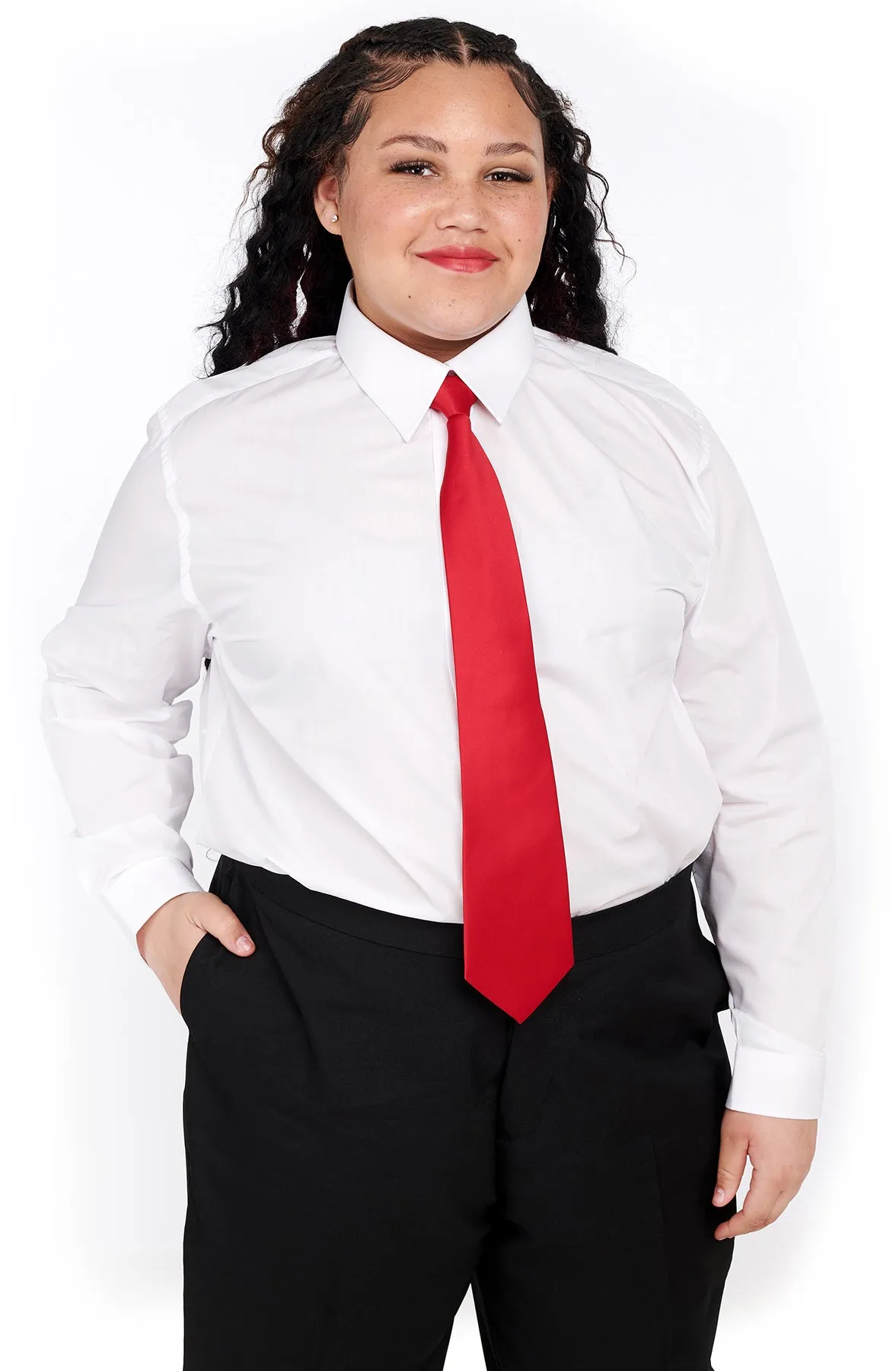 750L - Ladies White Laydown Collar Non-Pleated Dress Shirt