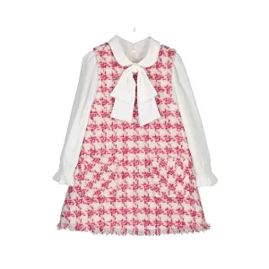 ABE Pink Herringbone Tweed Pinafore Dress