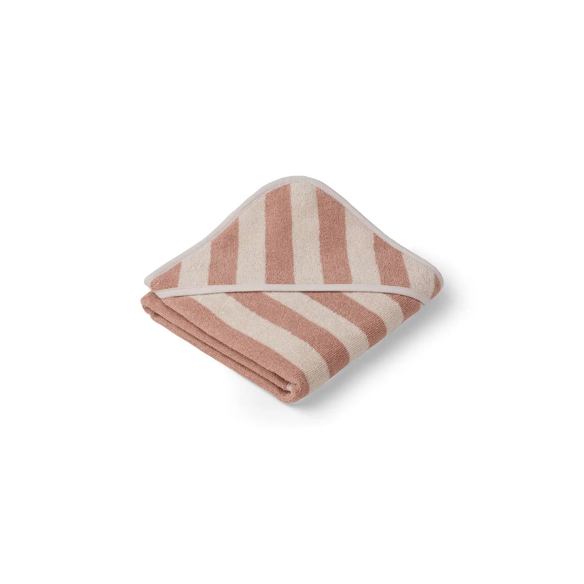 Alba Hooded Baby Towel - Y/D stripe: Rose/sandy