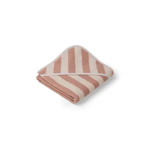 Alba Hooded Baby Towel - Y/D stripe: Rose/sandy