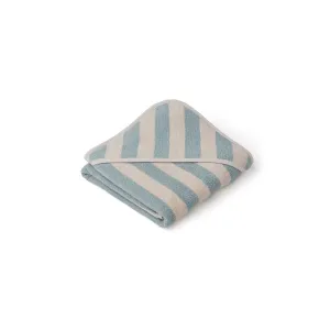 Alba Hooded Baby Towel - Y/D stripe: Sea blue/sandy