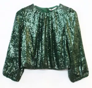 Alice   Olivia - Avila Sequin Crewneck Top in Basil