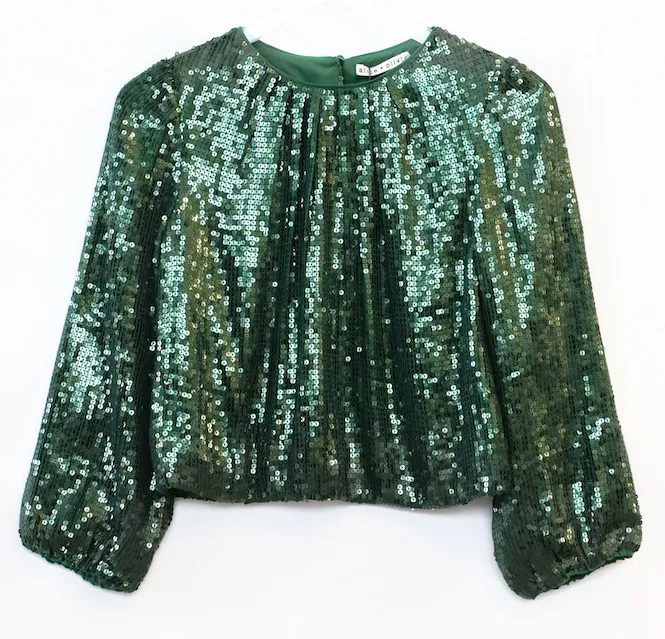 Alice   Olivia - Avila Sequin Crewneck Top in Basil