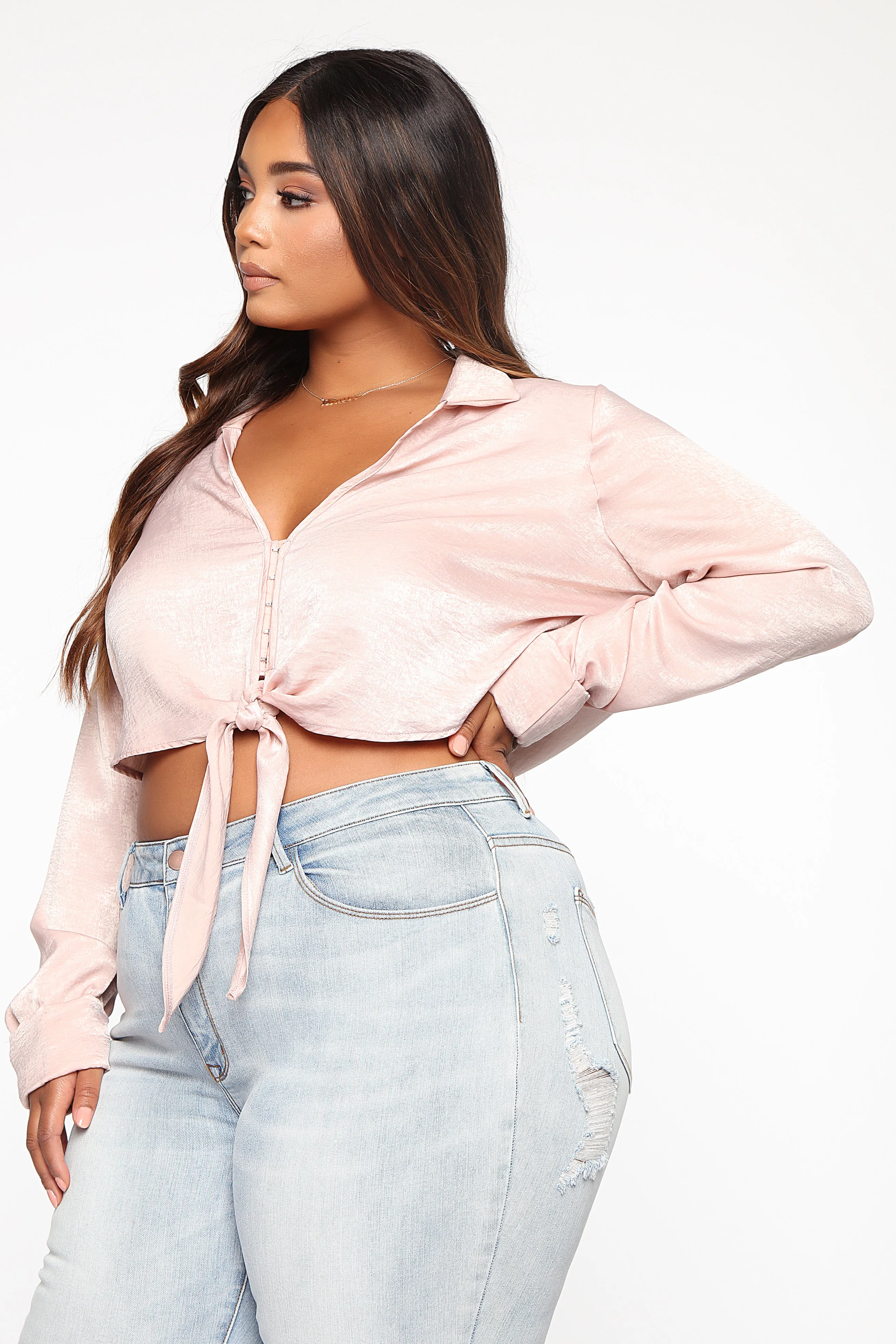 Alyssia Tie Front Top - Blush