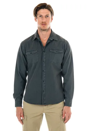 Bayview Herringbone Shirt - Denim Blue