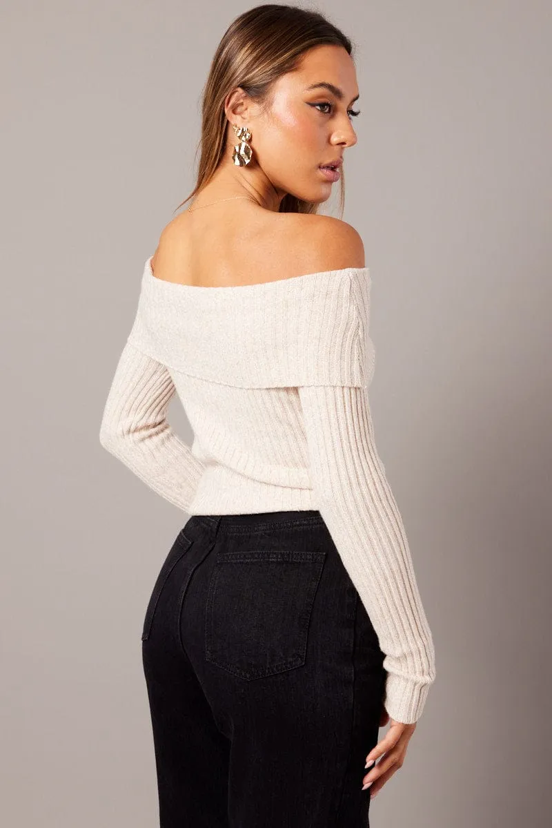 Beige Knit Top Long Sleeve