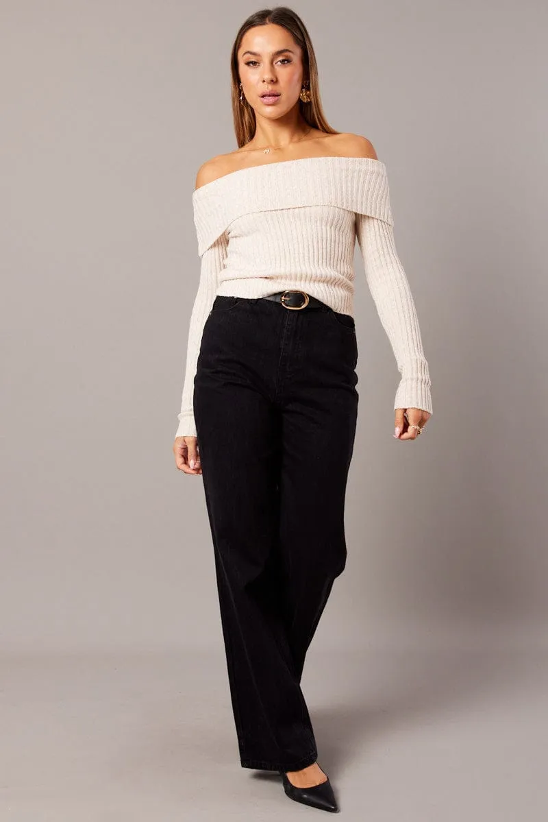 Beige Knit Top Long Sleeve