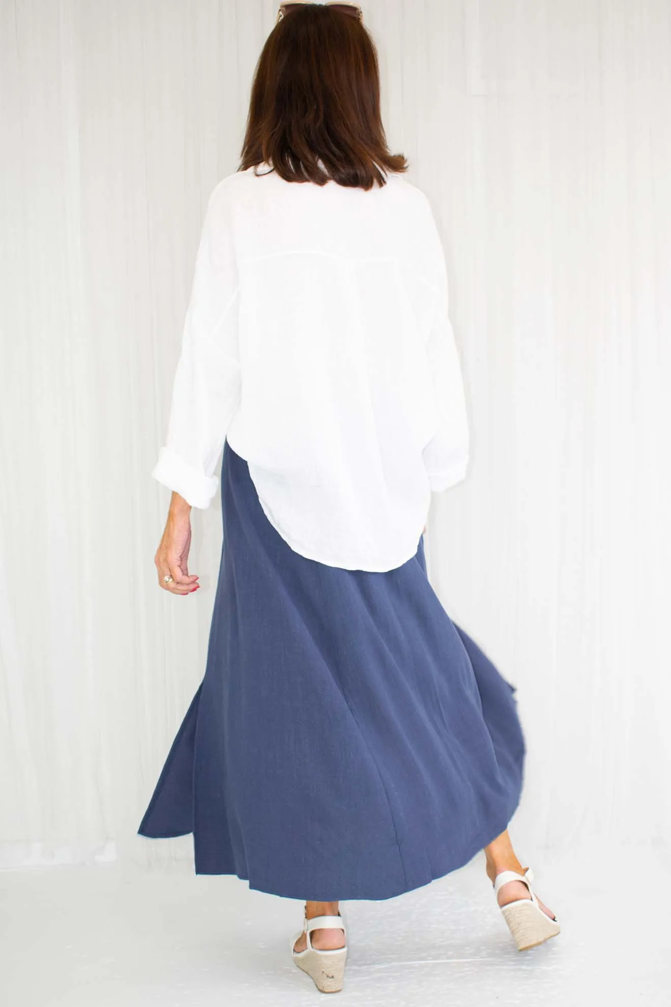 Belinda Button Through Skirt in French Navy