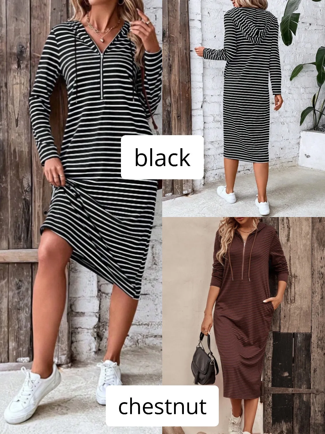 Beyond Today Striped Zip Front Hooded Dress