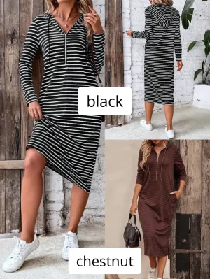 Beyond Today Striped Zip Front Hooded Dress