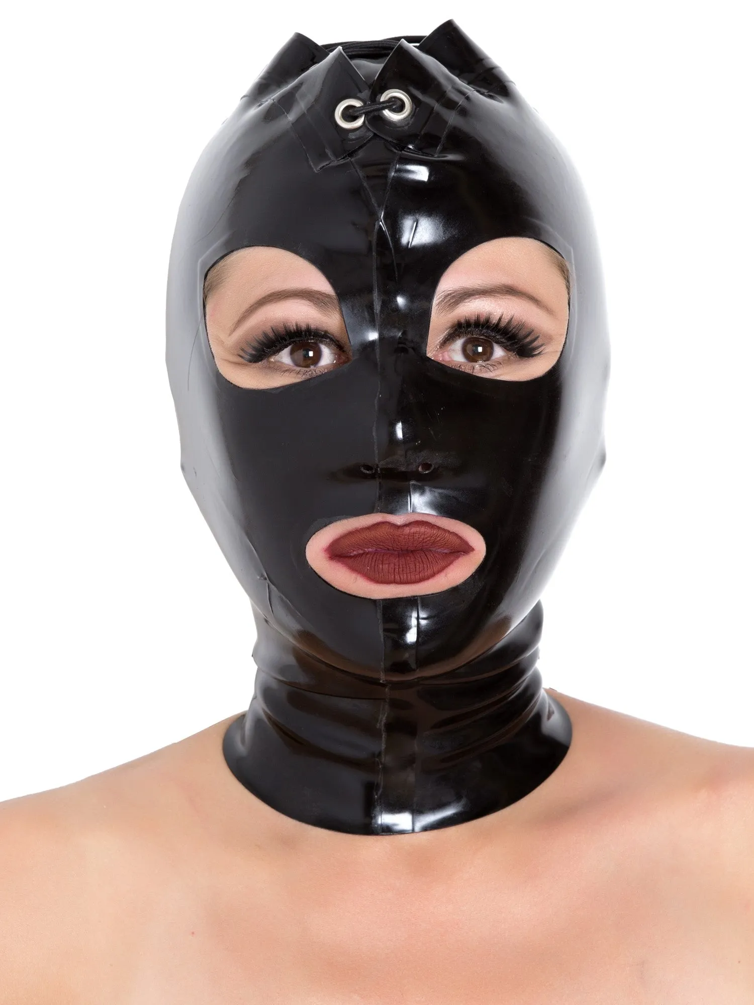 Black Latex Lace-Up Hood