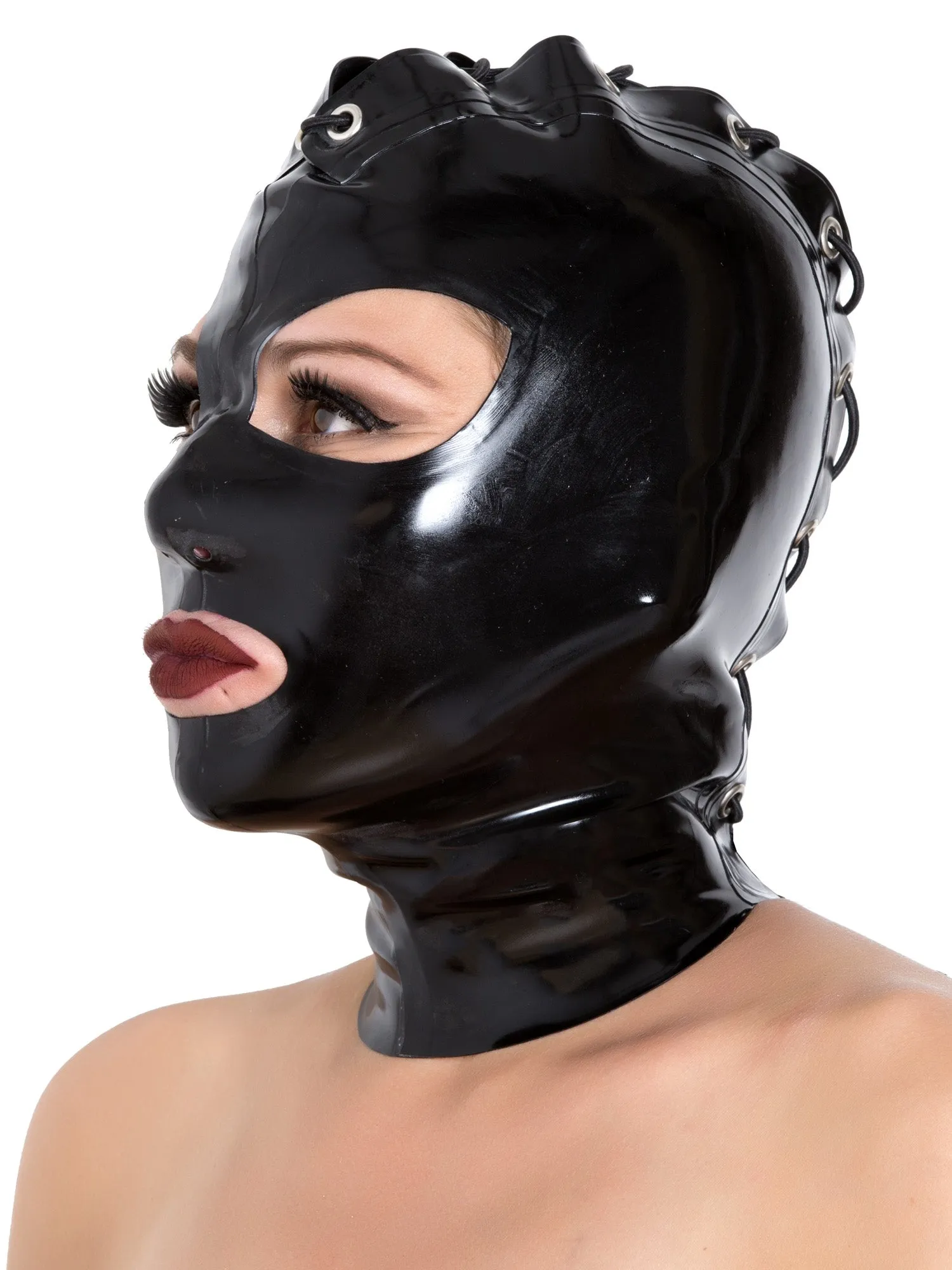 Black Latex Lace-Up Hood