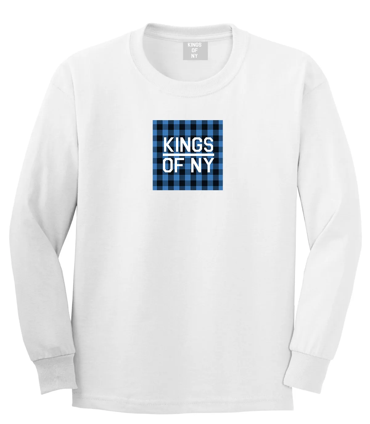 Blue Buffalo Plaid Box Logo Mens Long Sleeve T-Shirt