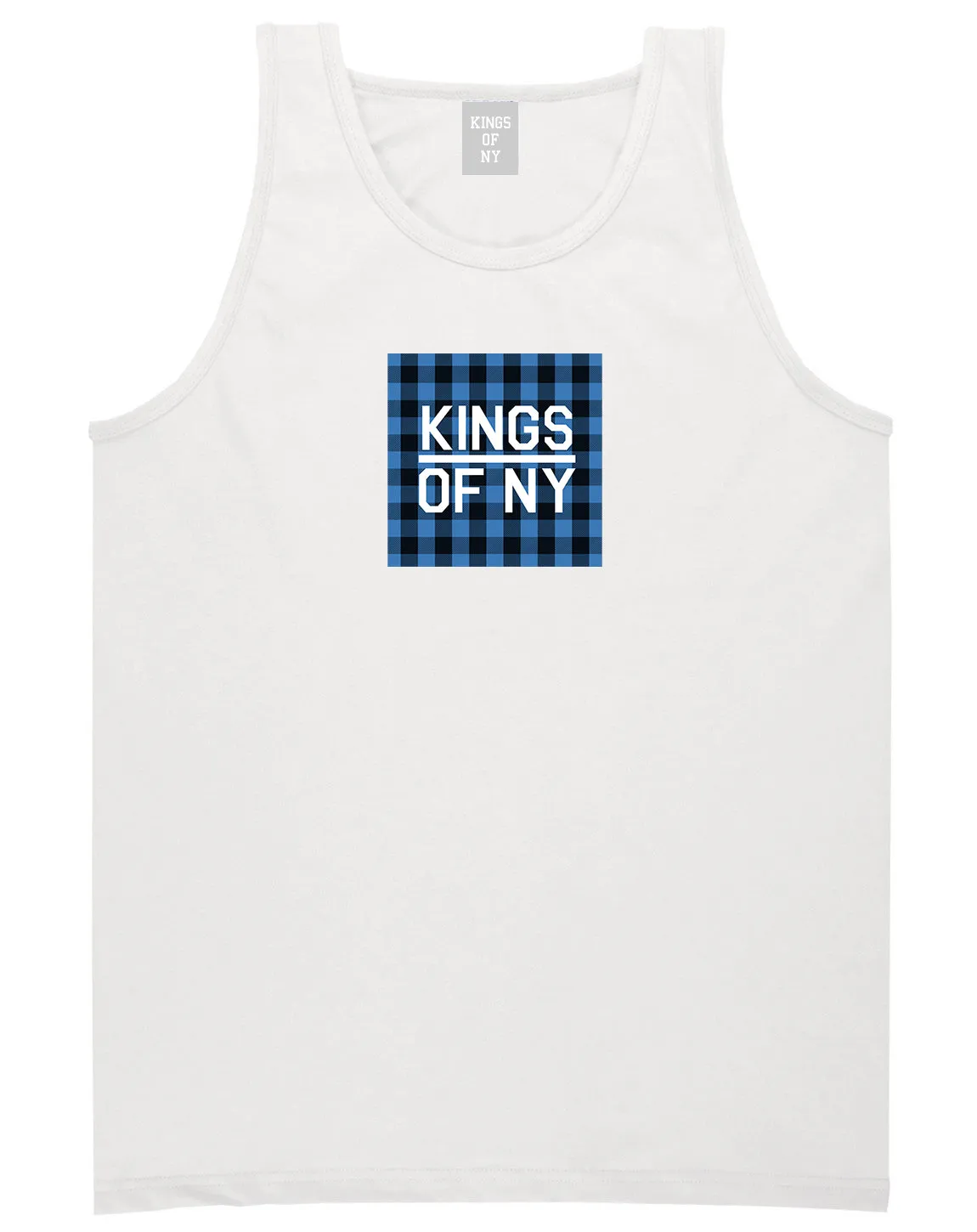 Blue Buffalo Plaid Box Logo Mens Tank Top Shirt