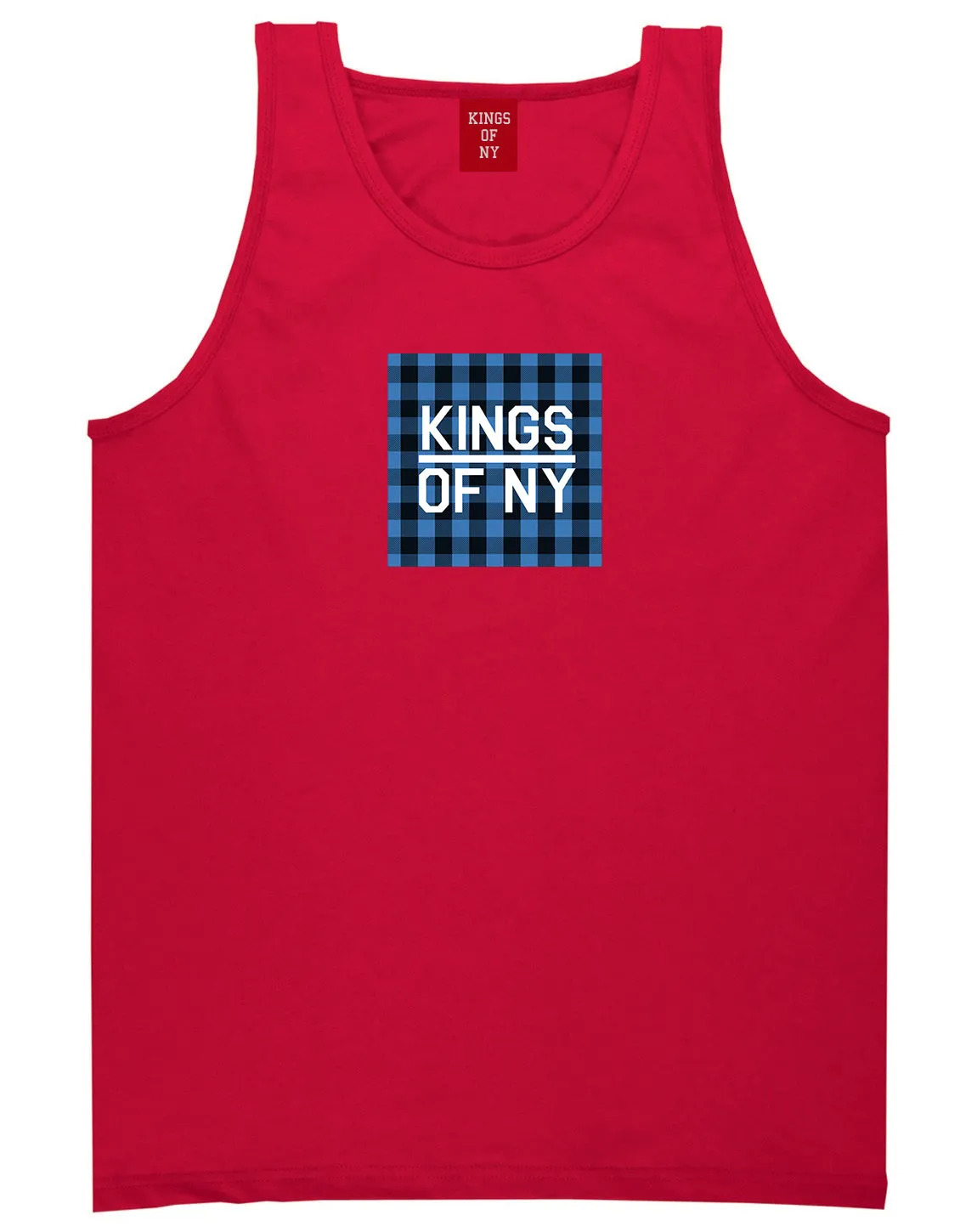 Blue Buffalo Plaid Box Logo Mens Tank Top Shirt