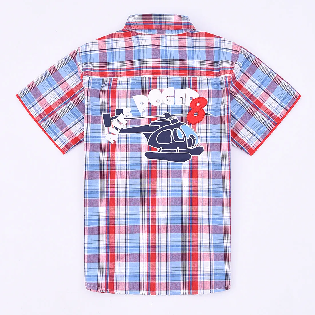 Boy Short Sleeve Woven Blue/Red Plaid Shirt