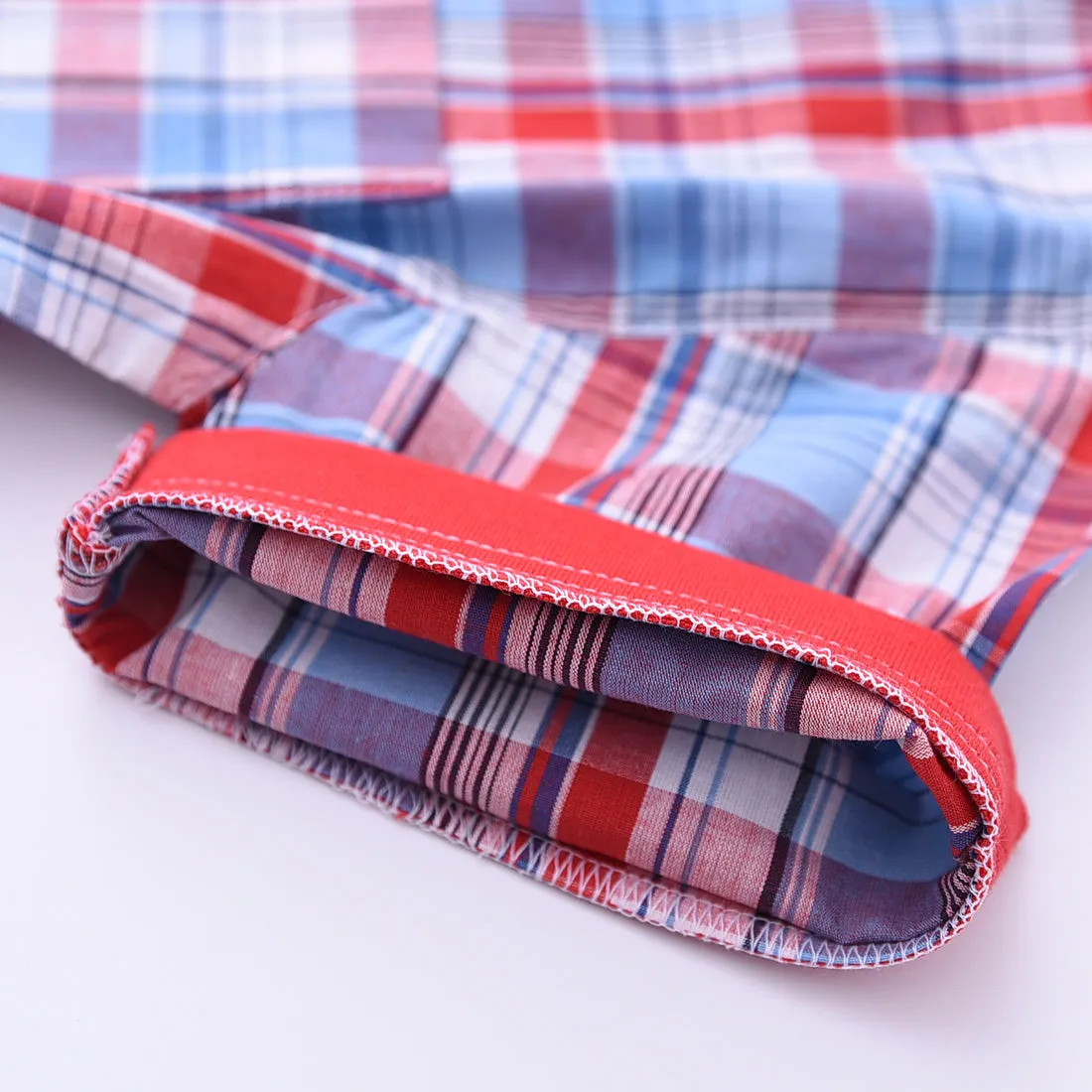 Boy Short Sleeve Woven Blue/Red Plaid Shirt