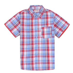 Boy Short Sleeve Woven Blue/Red Plaid Shirt