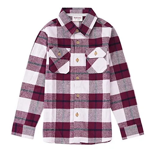 Boy White Plaid Long Sleeve Flannel Shirts with Pockets