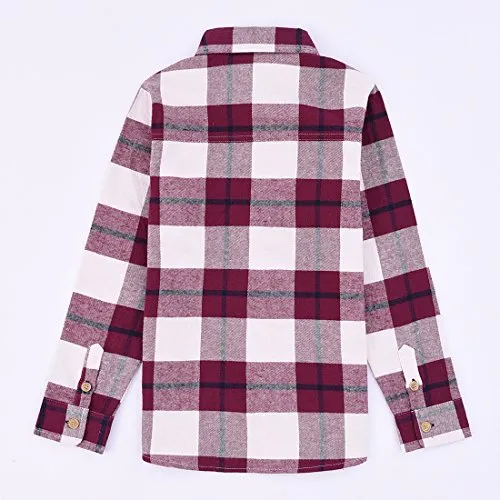 Boy White Plaid Long Sleeve Flannel Shirts with Pockets