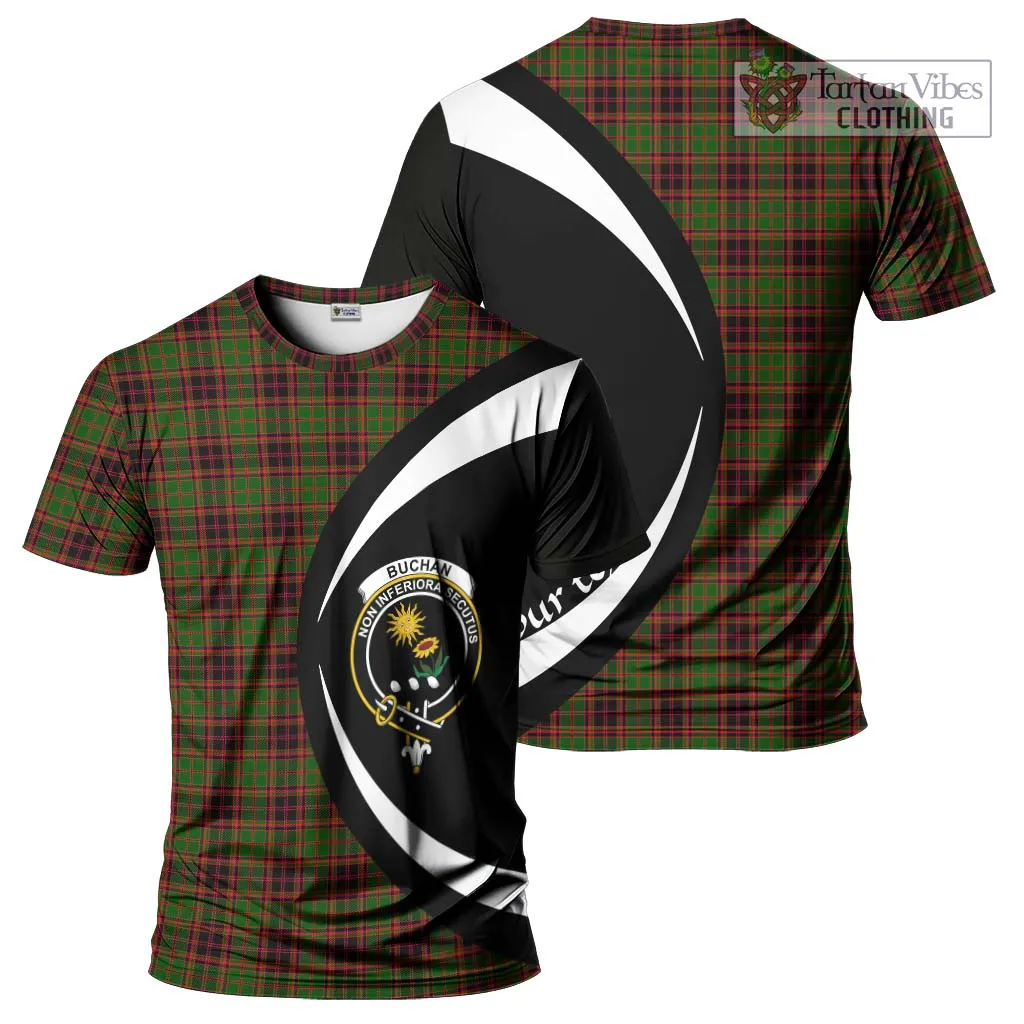 Buchan Tartan T-Shirt with Family Crest Circle Style