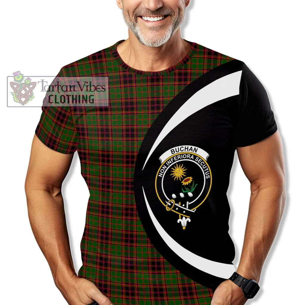 Buchan Tartan T-Shirt with Family Crest Circle Style