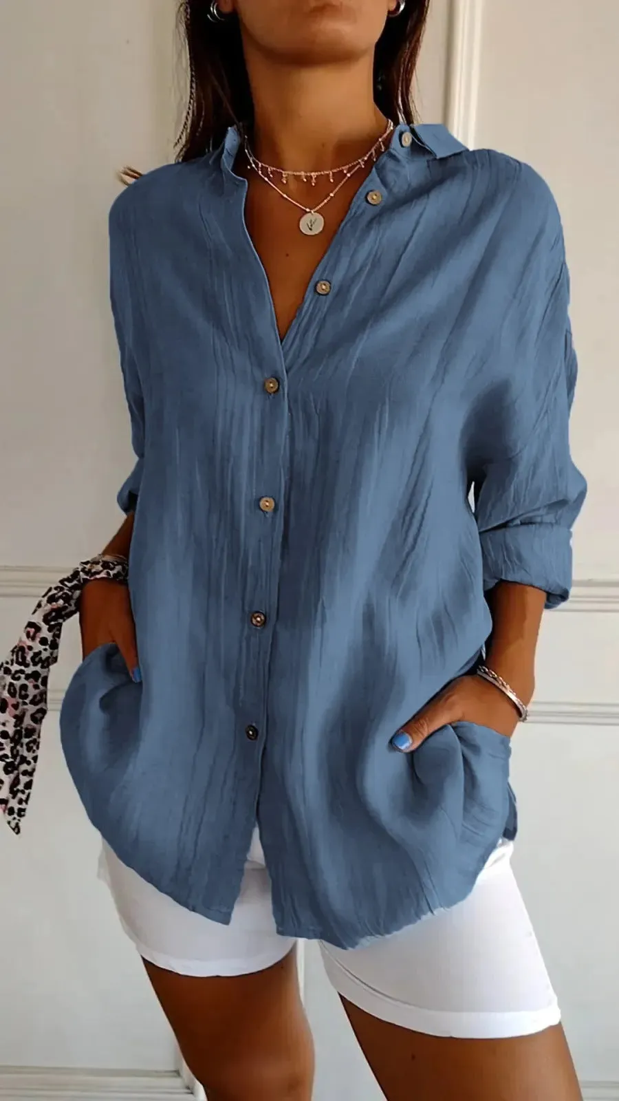 Camicia a Maniche Lunghe con Colletto: Camicia Pieghettata da Donna