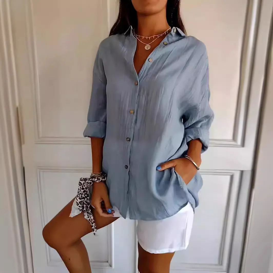 Camicia a Maniche Lunghe con Colletto: Camicia Pieghettata da Donna