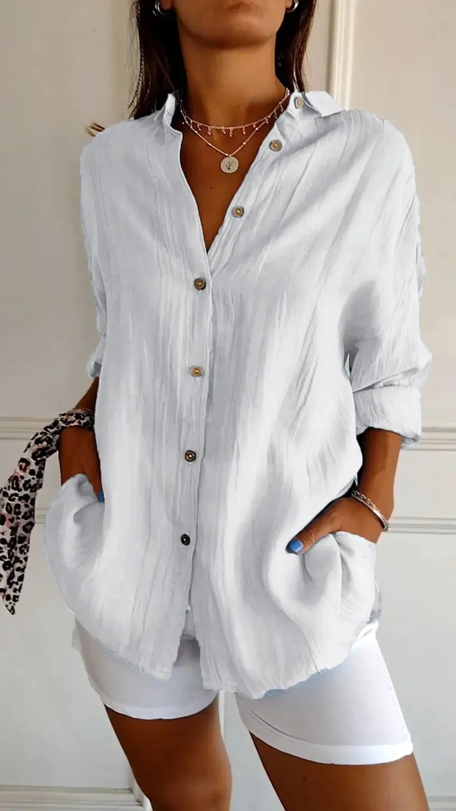 Camicia a Maniche Lunghe con Colletto: Camicia Pieghettata da Donna