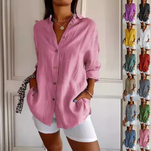 Camicia a Maniche Lunghe con Colletto: Camicia Pieghettata da Donna