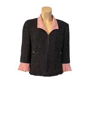 Chanel 12S 2012 Summer Black Metallic Tweed Pink Jacket FR 44 US 8/10