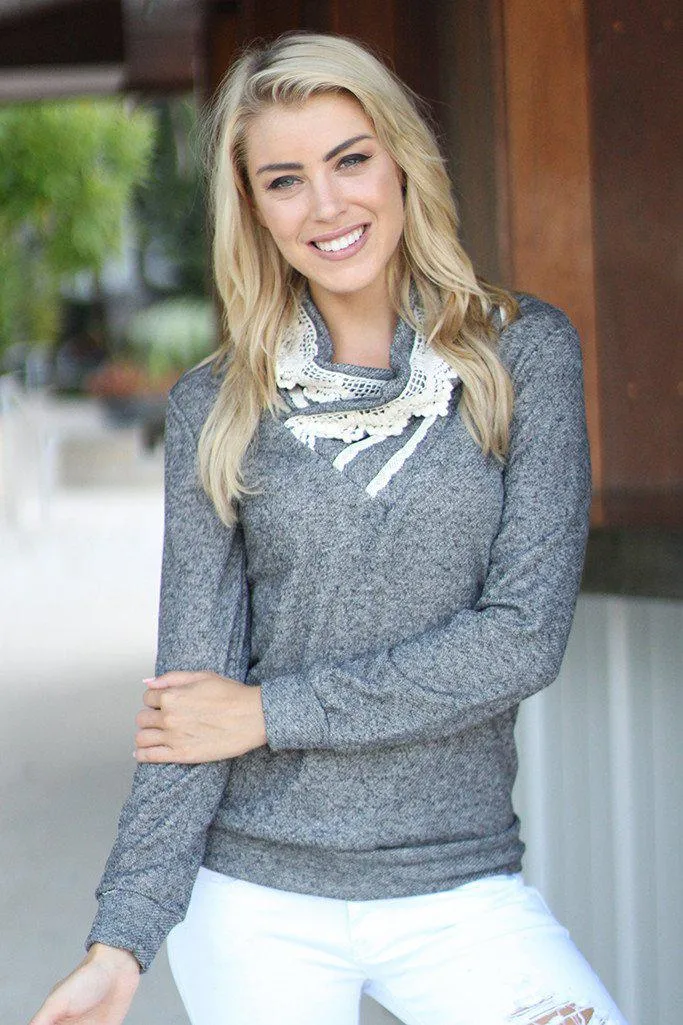 Charcoal Sweater With Crochet Detail