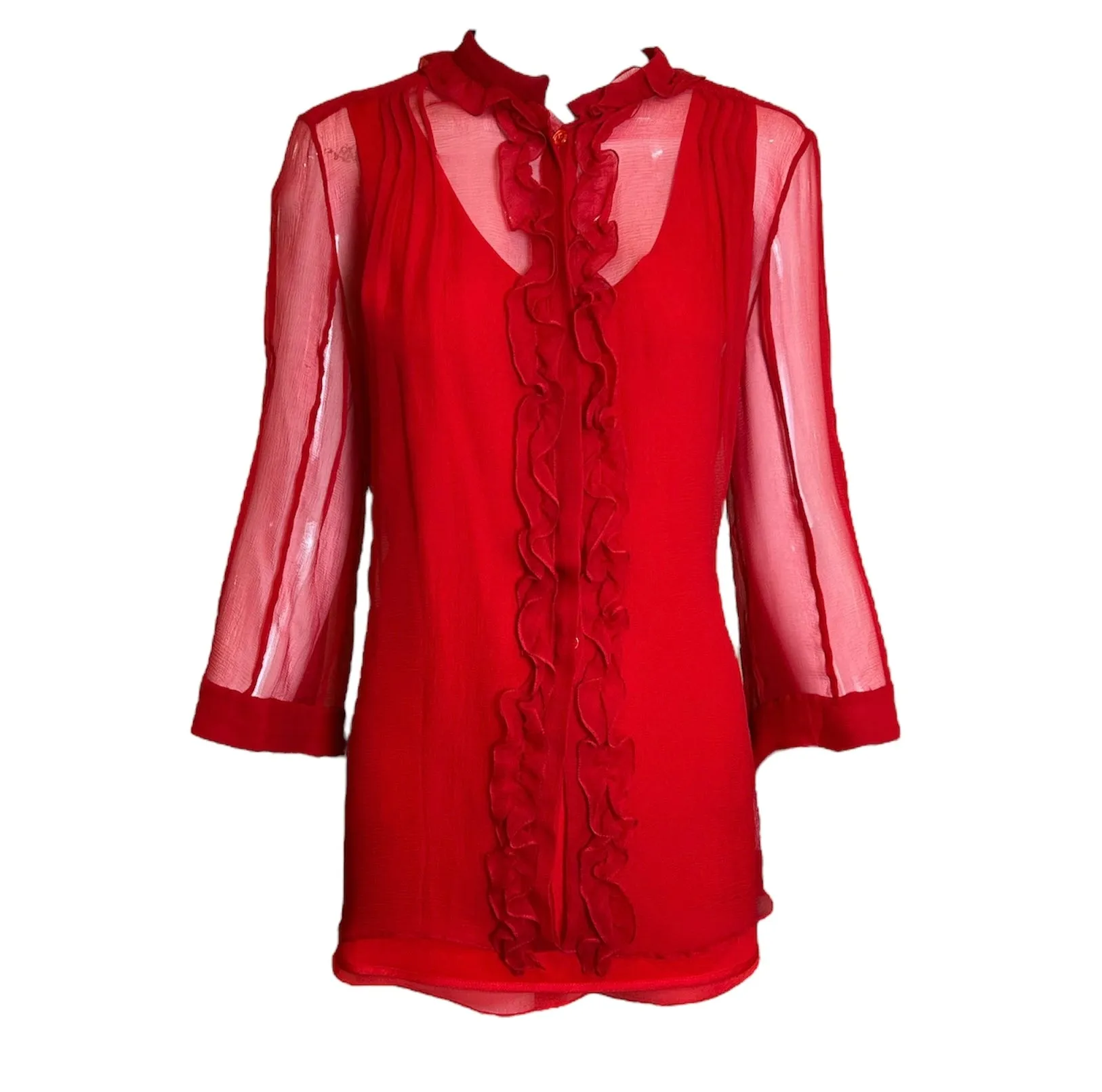 Chloe Red Sheer Silk Blouse   Camisole Tank