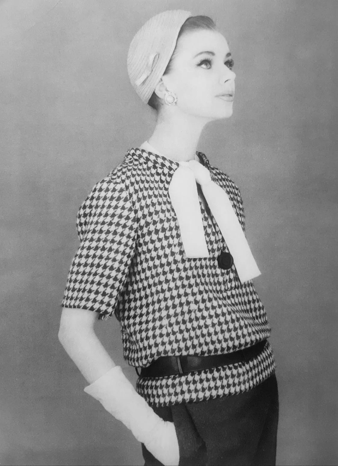 Christian Dior by Marc Bohan S/S 1962 Haute Couture Houndstooth Wool Dress with Belt, Documented