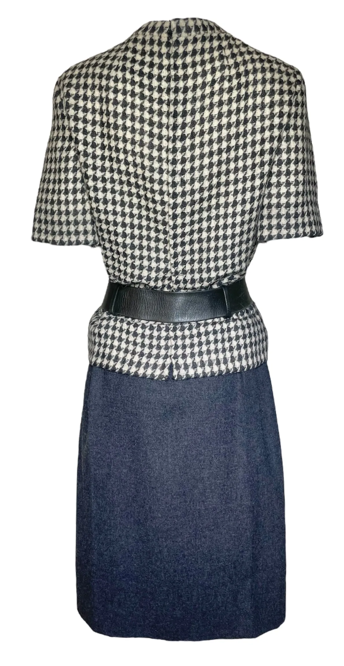 Christian Dior by Marc Bohan S/S 1962 Haute Couture Houndstooth Wool Dress with Belt, Documented