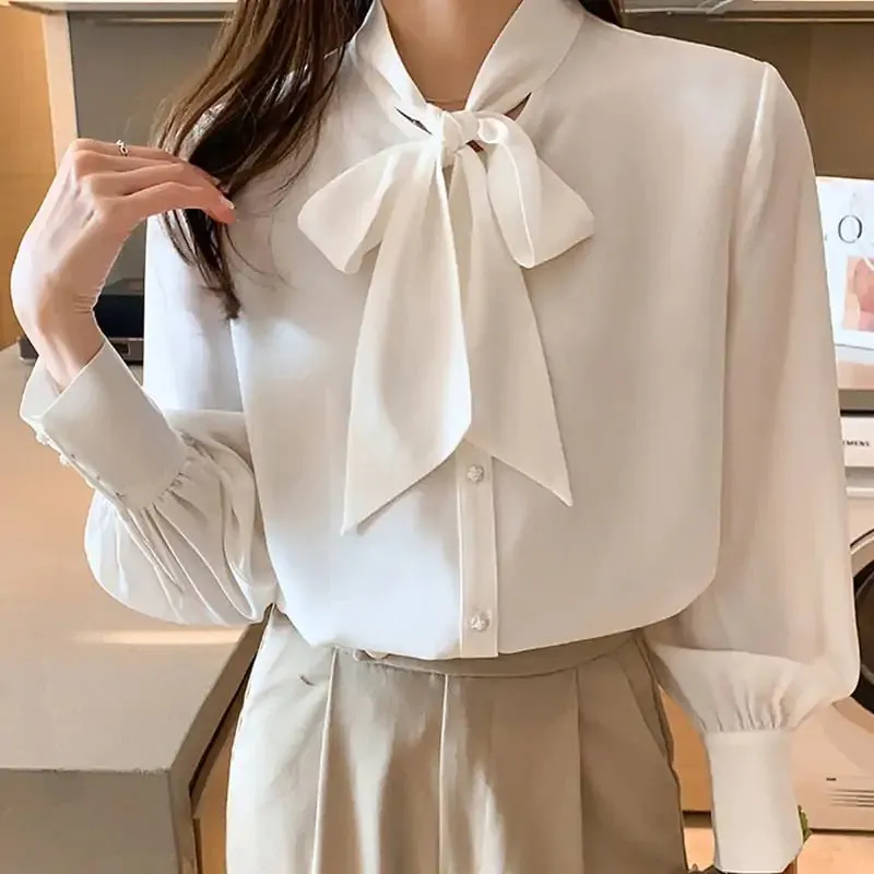 Classic, elegant chiffon bow blouse