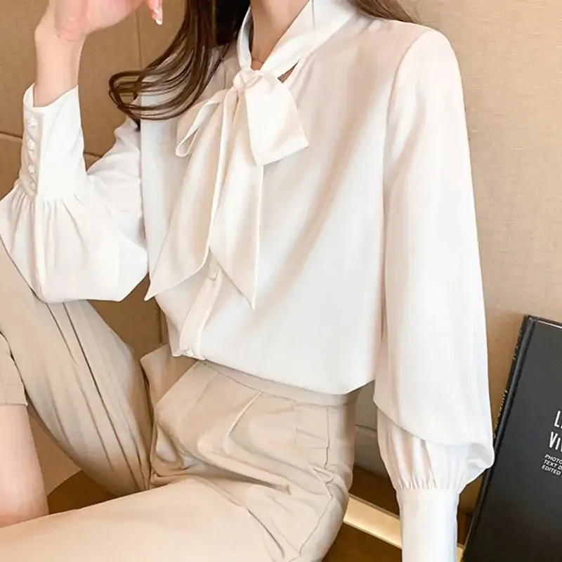 Classic, elegant chiffon bow blouse