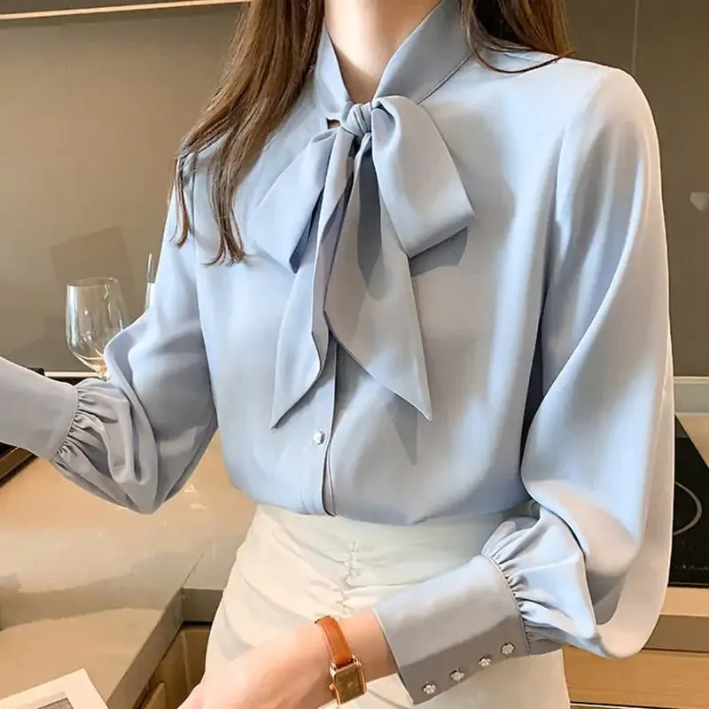 Classic, elegant chiffon bow blouse