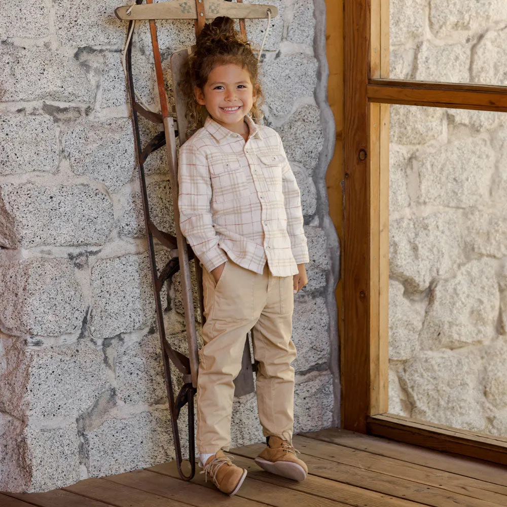 Collared Long Sleeve Shirt - Vintage Plaid - Natural / Gold / Brick