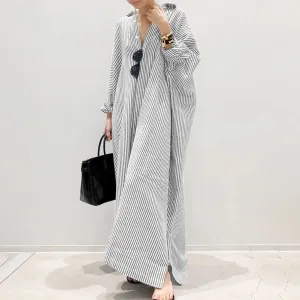 Cotton and linen striped cardigan loose size commuting irregular dress