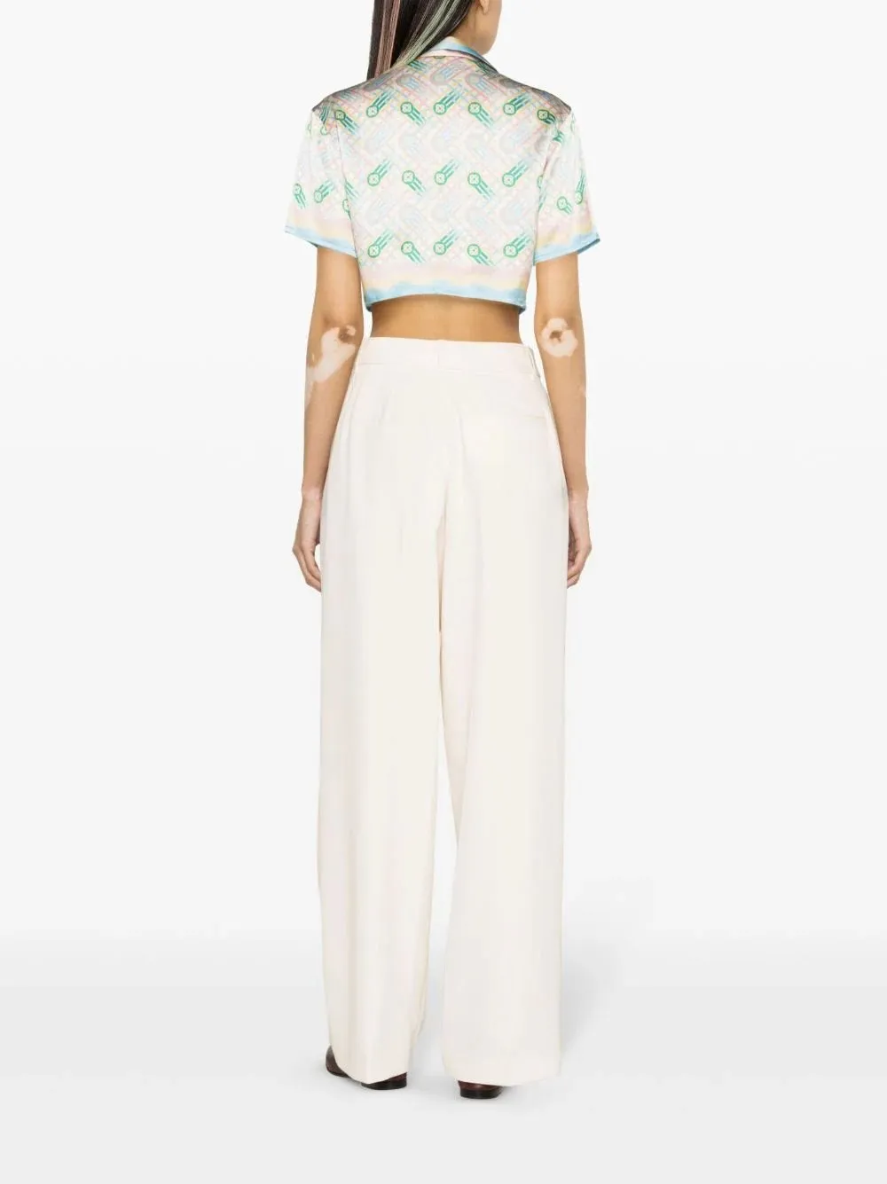 Cuban Collar Cropped Silk Blouse