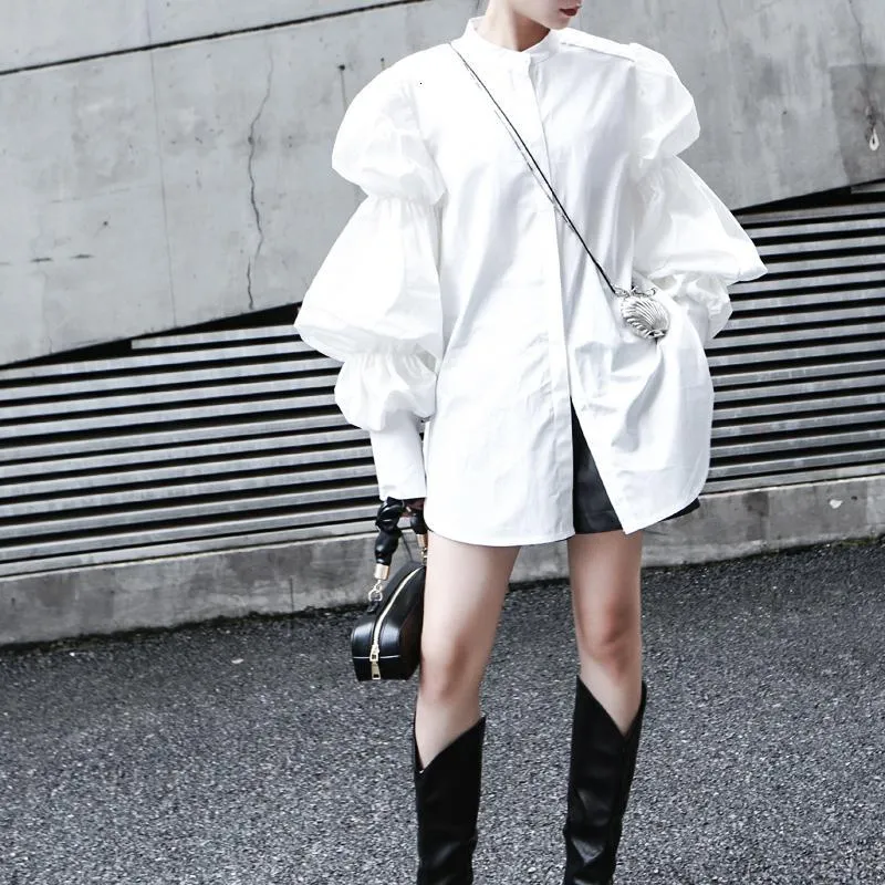 Daoko Pleated Puff Long Sleeve Shirt - White