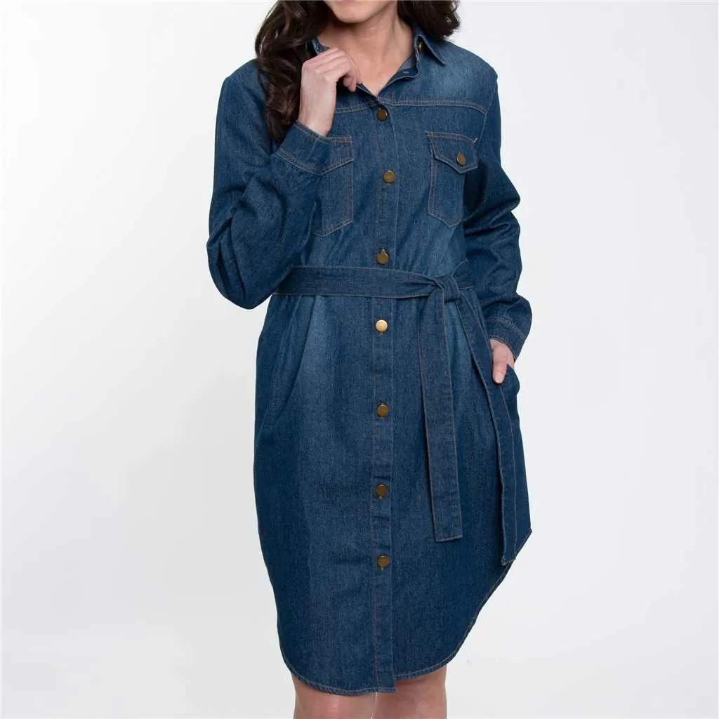 Dark Denim Shirt Style Dress S/M