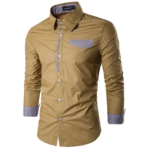 Designer Shirts for Men Fashion Patchwork Slim Band Collar