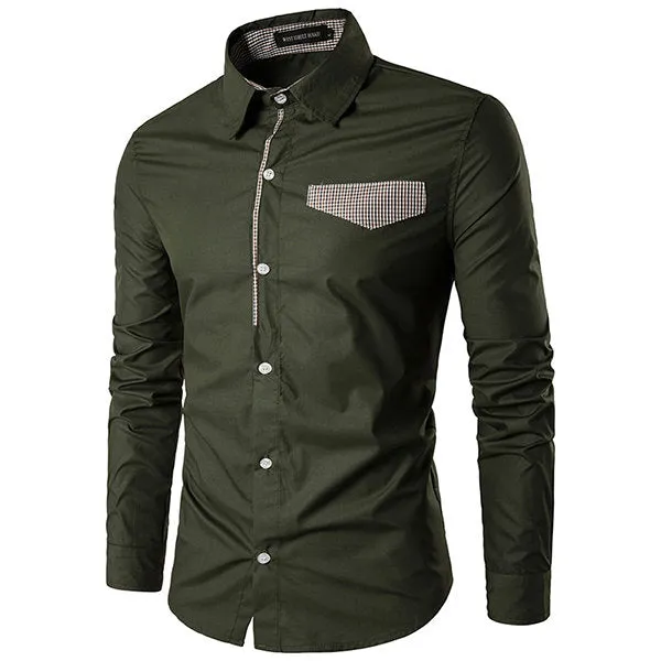 Designer Shirts for Men Fashion Patchwork Slim Band Collar